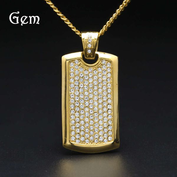 

gem rectangular diamond military brand hip hop necklace, Silver