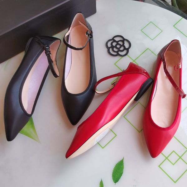 

ballet mary jane shoes one-word buckle sandals pointed toe work single pump flat women's, Black