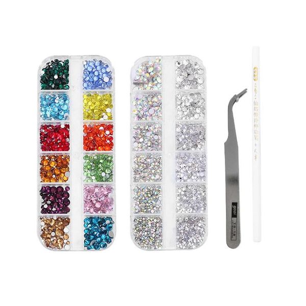 

nail art decorations rhinestone decoration set irregular crystal diamond,with curved silver tweezer and white pen, Silver;gold