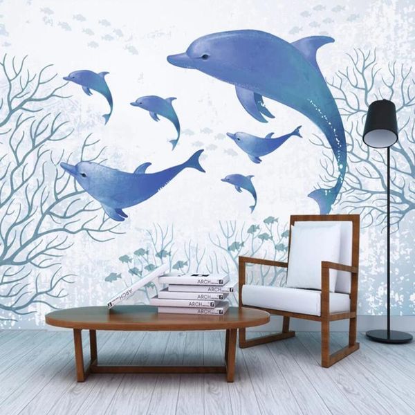 

wallpapers dropship custom 3d wallpaper marine watercolor background wall children's room sea mural decoration