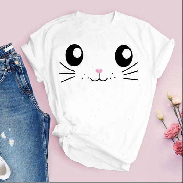 

women print 90s animal face cartoon casual short sleeve summer lady t shirt womens clothing tees t shirt, White