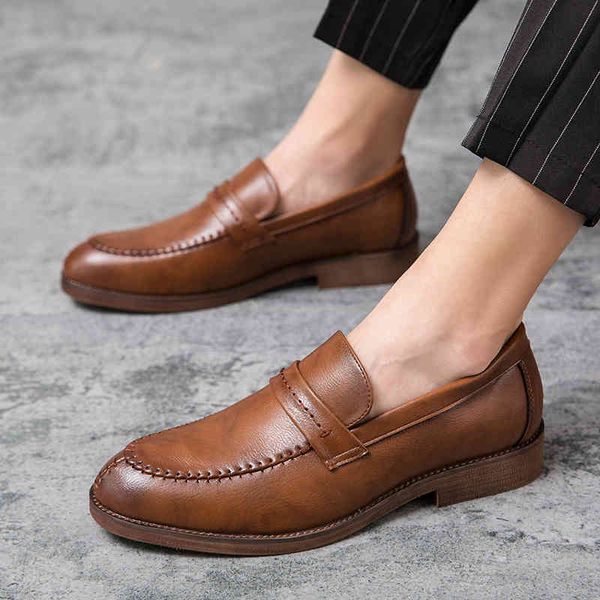 

dress shoes fashion leather gentleman men slip on business driving handmade loafers chaussure party flats men 3do5, Black