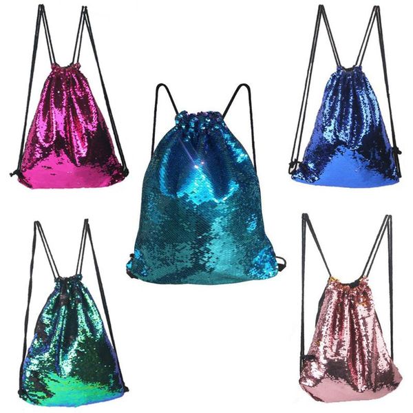

outdoor bags boy girl sequins drawstring bag colorful package travel bling backpack for women mochila saco