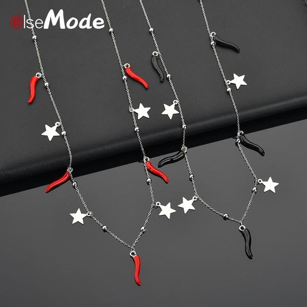 

pendant necklaces elsemade vintage red chili tassel women choker necklace stainless steel stars charms jewelry gifts, Silver