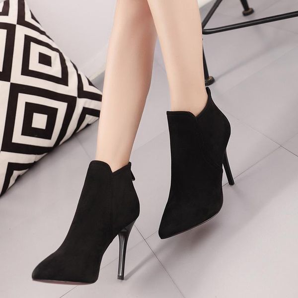 

boots pointed toe women super high heel black ankle shoes winter party club stiletto 10 cm