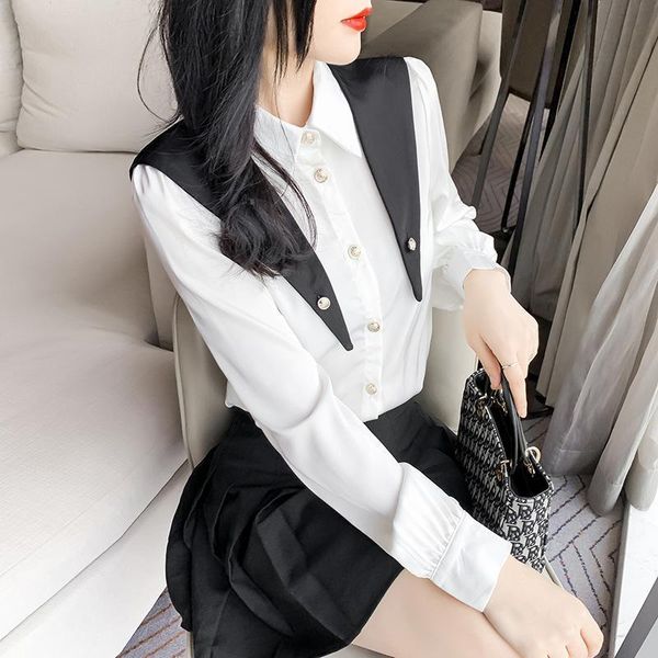 

women's blouses & shirts 2021 spring long sleeve shirt, loose design, slim and slim, wearing fashionable cape top, White