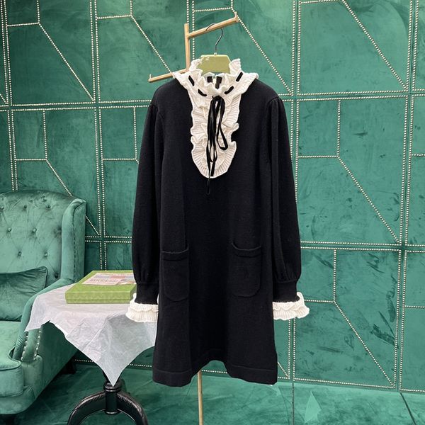 

new wool french high neck dress, Black;gray