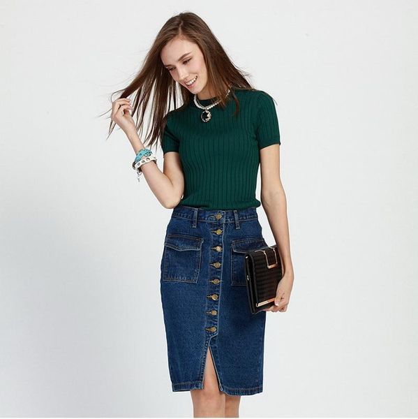 

skirts 2021 arrival denim womens silm pencil jeans front button skirt for women blue plus size ly408, Black