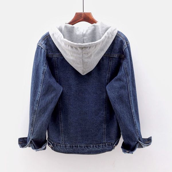 

jackets women outwear removable hooded long sleeve jeans jacket female 2021 spring autumn vintage frayed short denim coat ny1r, Black;brown