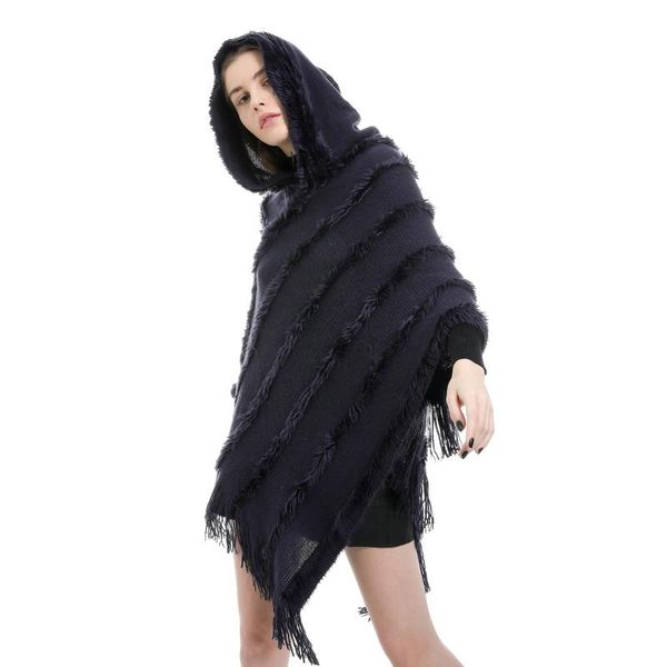 

scarves lady scarf autumn/winter ethnic style solid color tassel hooded warm windproof shawl elegant fashionable decoration, Blue;gray