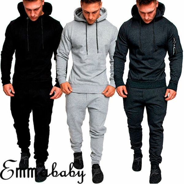 

Men Plain Regular jogging suit Full Tracksuit Sweat Shirt Bottoms Top Fleece Men's solid color sports suit L0309, Gray