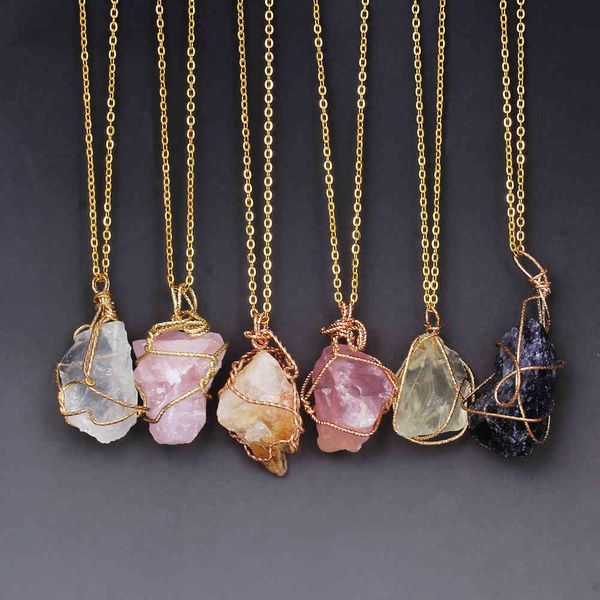 

necklaces pendants yyw 18inch punk irregular natural stone crystal rose pendant gold-color quartz wire wrapped necklace womens, Silver