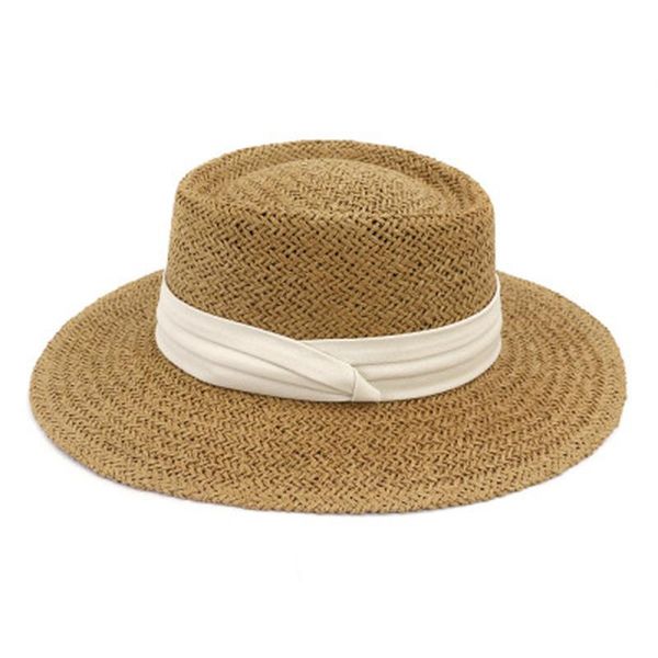 

wide brim hats summer women round belt band straw sun khaki black protection casual outdoor beach, Blue;gray