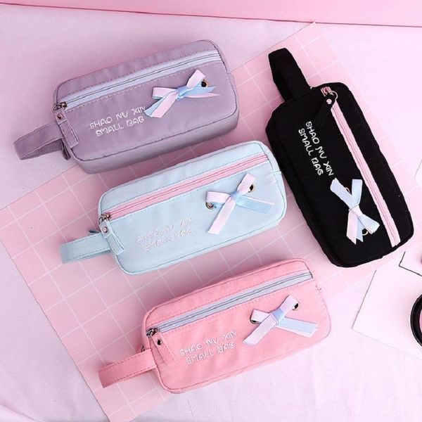 

gift girls heart large capacity bow pencil case korean stationery bag cute girl students pen storage bag pouch pencil