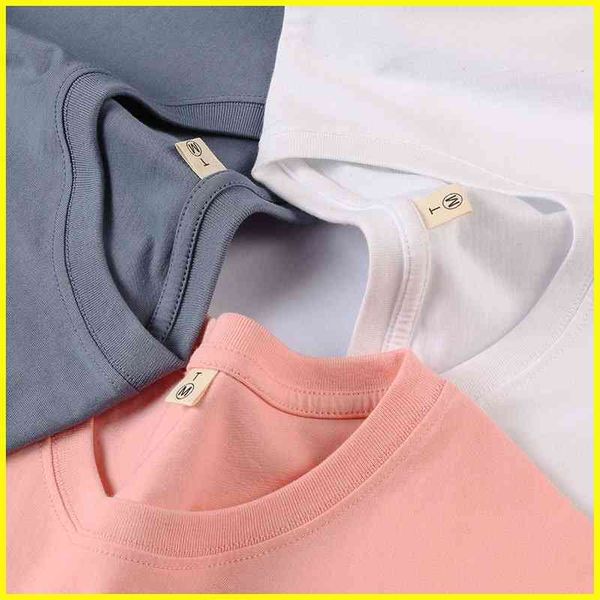 

cotton round neck short sleeve shift dress advertising shirt solid loose men's t-shirt, White;black