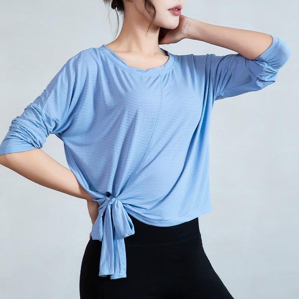 

women's yoga loose and thin workout clothes bandage sports running t-shirt yoga clothes