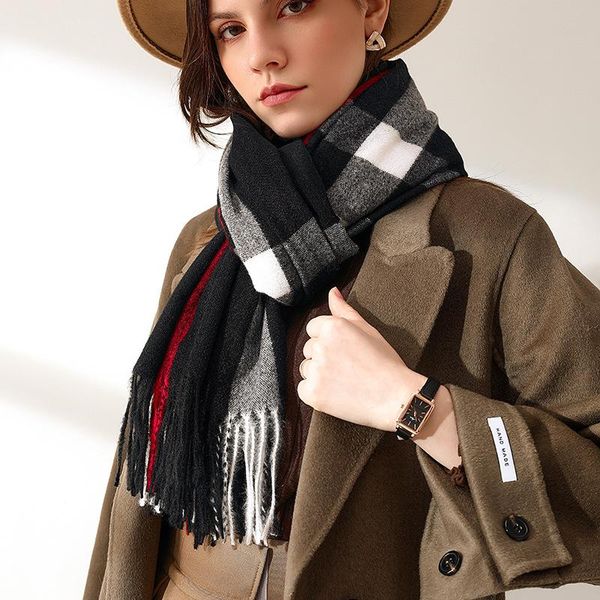 

scarves 2021 autumn and winter cashmere plaid scarf fringed wild warm shawl female wholesale, Blue;gray