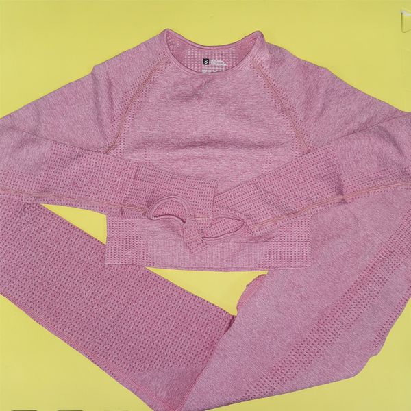 

women vital seamless yoga set gym clothing fitness leggings+cropped shirts sport suit women long sleeve tracksuit active wear, White;red