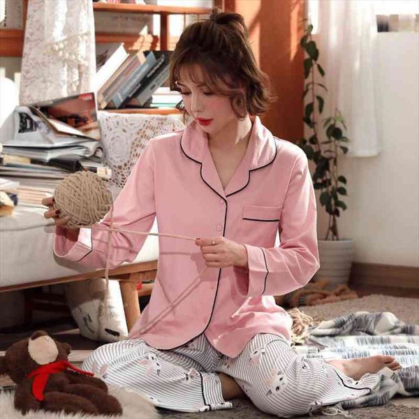 

pajamas sets women striped soft cotton carton fashion women long sleeve sleepwear suit 2 piece spring home lounge, Black;red