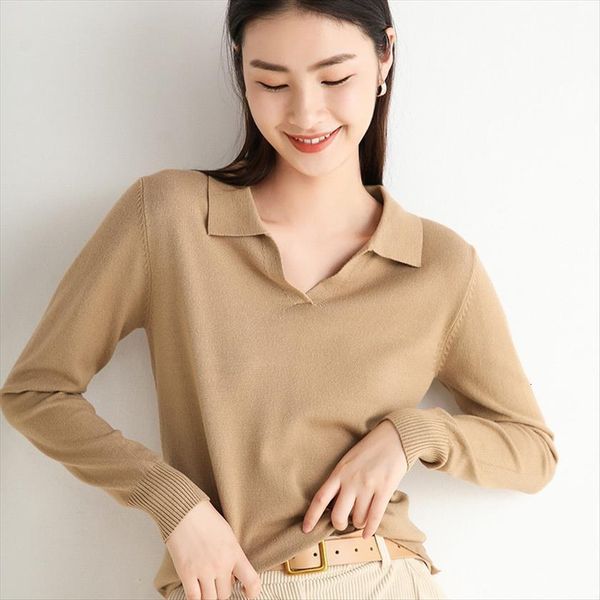 

autumn and winter short womens sweaters cashmere polo collar ladies loose wild wool bottoming shirt, White;black