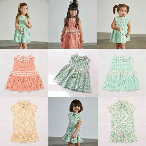 Misha Puff Kid Summer Vestidos Marca Design Crianças Floral Tutu Bebê Bonito Tricô e 210619