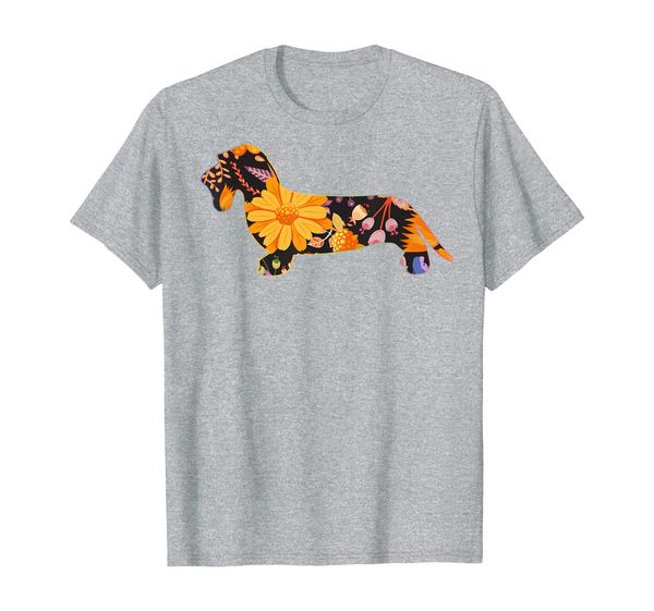

dachshund wire hair floral flower vintage retro t-shirt, White;black