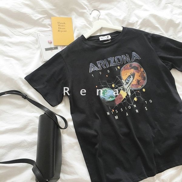 

arizona space black t shirt shattle to mars tshirt 1982 vintage tee female 210601, White