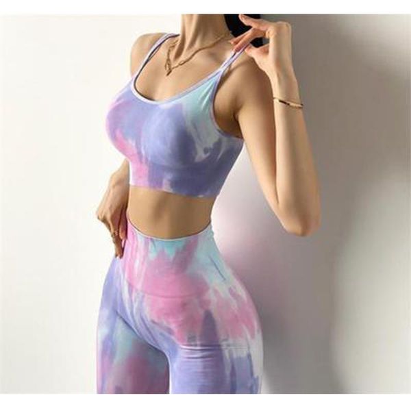 

yoga outfits dyeing seamless set gym fitness clothing sportswear high waist leggings suit sports bra suits 2021, White;red