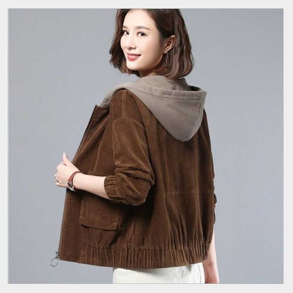 

corduroy short jacket women loose new fashion all-match lady jacket trend fashion casual patchwork coat, Black;brown