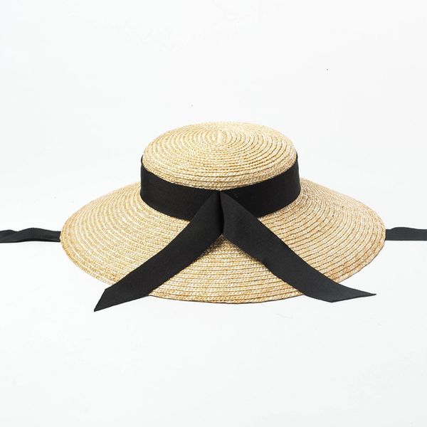 

2021 new fashion bow streamer straw sun ladies flat sunshade big brim beach hats catwalk shape hat loeh, Blue;gray