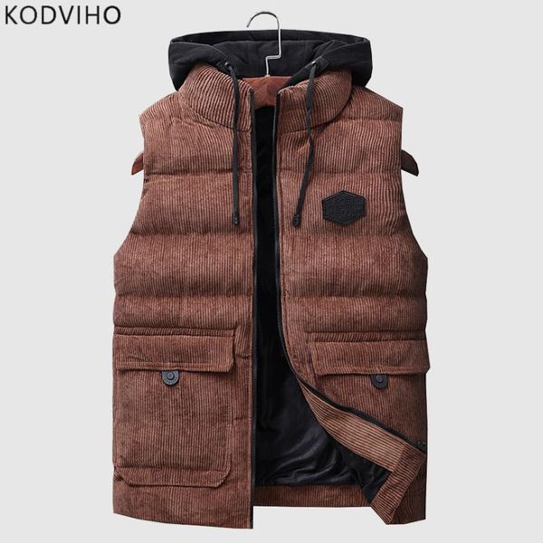 

men's vests men winter corduroy vest casual hooded waist coat mens autumn solid jacket plus size 7xl body warmer man brand sleeveless, Black;white