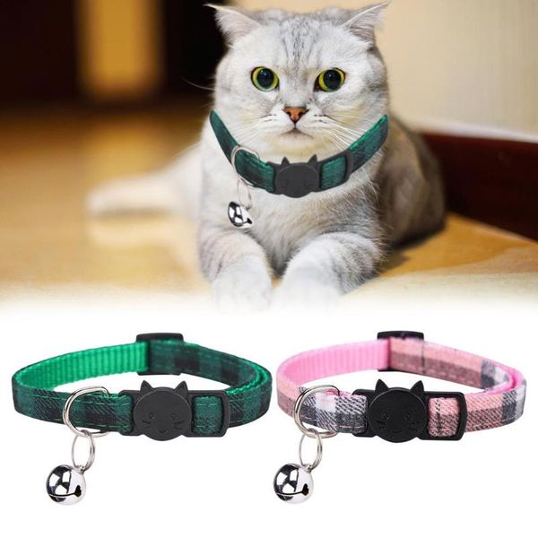 

cat collars & leads collar adjustable safe pet dog kitten plaid necklace with removable bell supplies 1 pc