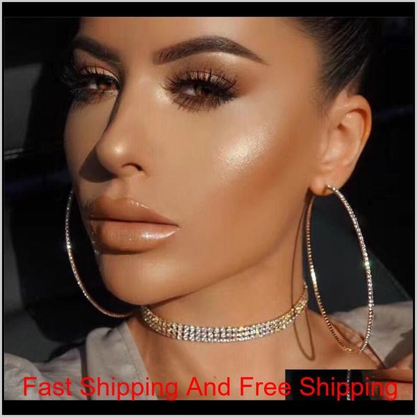 

party fashion trendy round hoop big earrings rhinestone circle earrings elegant simple pierced silvery golden g2xbg ogiex