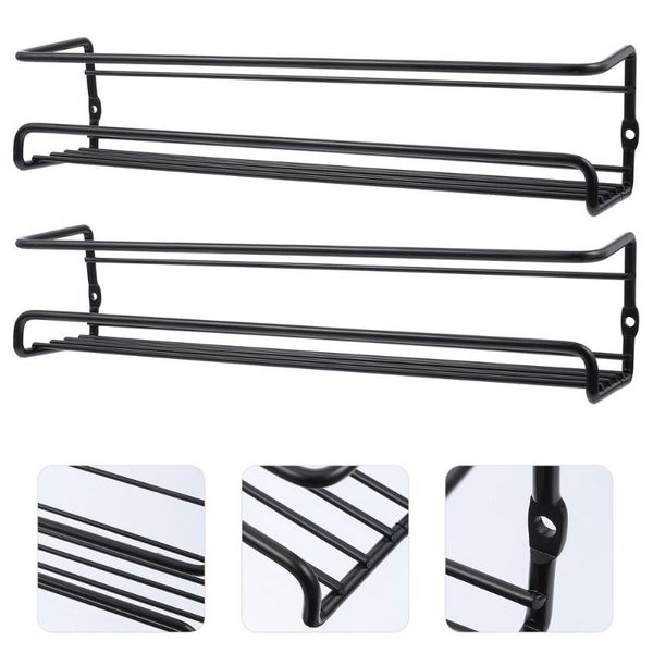 

hooks & rails 2pcs kitchen seasoning storage racks wall-mounted shelfs (black)