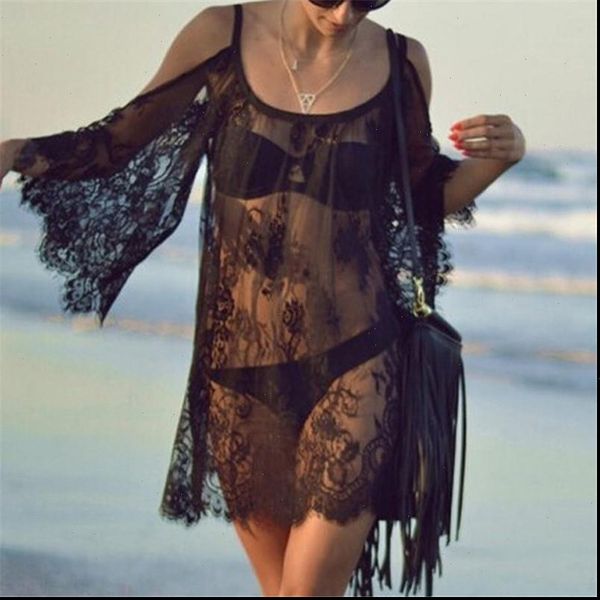 

lace blouse women half sleeve see through solid color shirts black white off shoulder 2021 summer womens