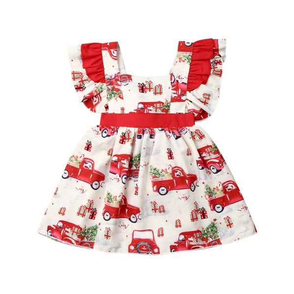 

girl's dresses christmas toddler kids girls sleeveless printed car tutu dress baby girl pageant princess, Red;yellow