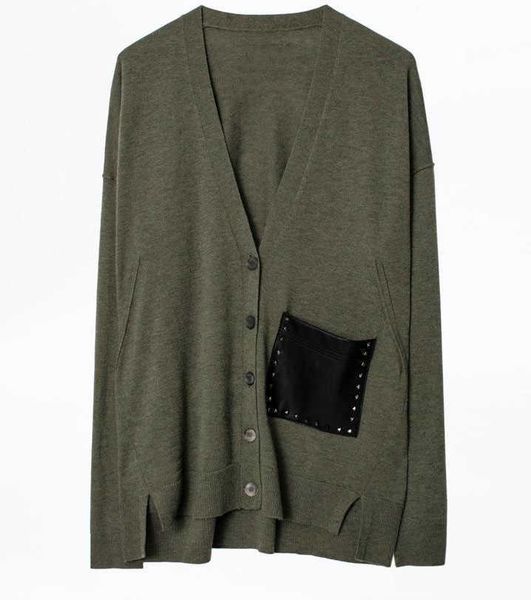 

women's knits & tees woman v-neck 100% cashmre cardigan scarlestuds black leather pocket drop shoulder long sleeves fashion jumper 2021, White