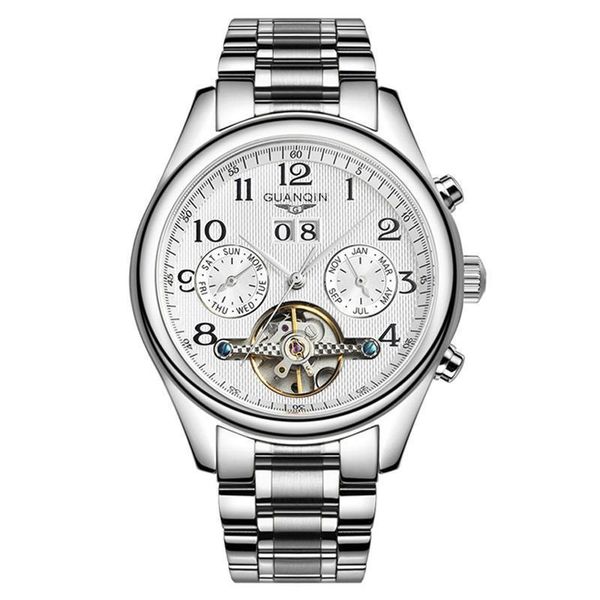 

2021 guanqin gq10029 new men's brand luxury fashion automatic watch all steel mechanical waterproof reloj homebres, Slivery;brown