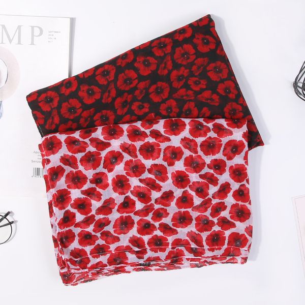 Moda Pequena Poppy Pattern Scarves Shawls Mulheres Long Soft Beach Head Floral Lenço Neck Hijib 2 Cor