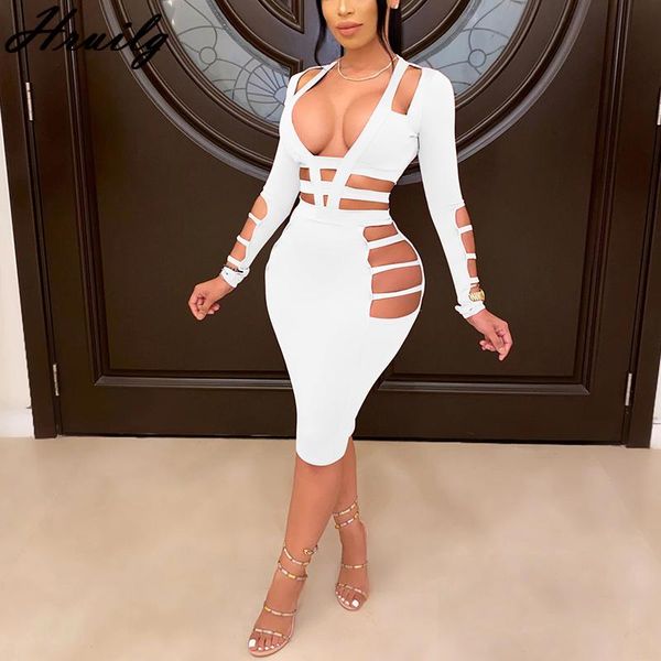 

casual dresses woman dress long sleeve hollow out clubwear bodycon high waist party bandage off shoulder for women, Black;gray