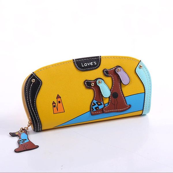 

wallets women ladies long pu leather lovely puppy zipper coin purse fashion credit bank id card case holder organizer money bag, Red;black