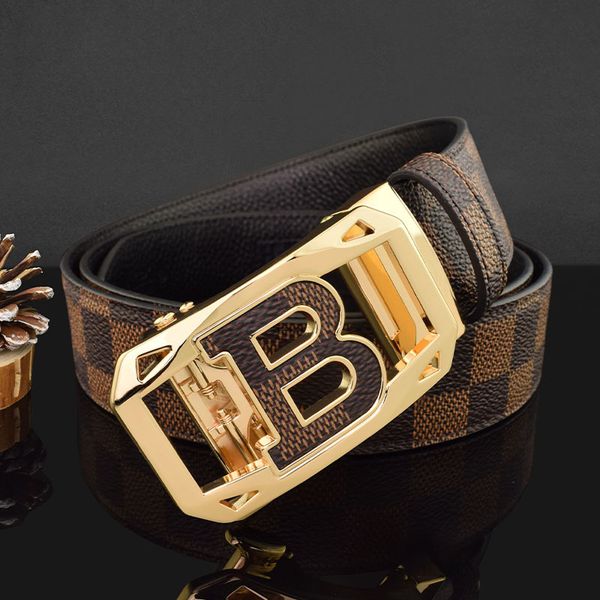

brand belt new b-belt men's leather automatic buckle plaid golf trend luxury belt, Black;brown