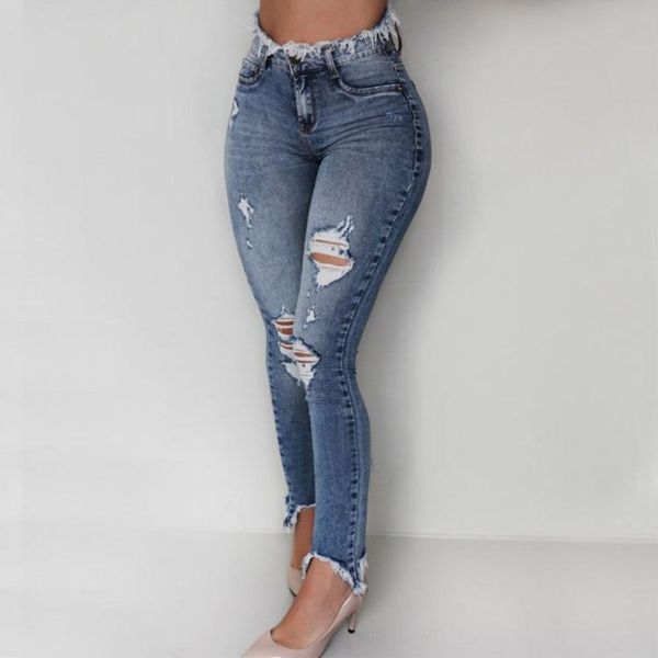

women's jeans 2021 women pencil skinny fashion casual ultra stretchy blue ripped woman denim pants trousers