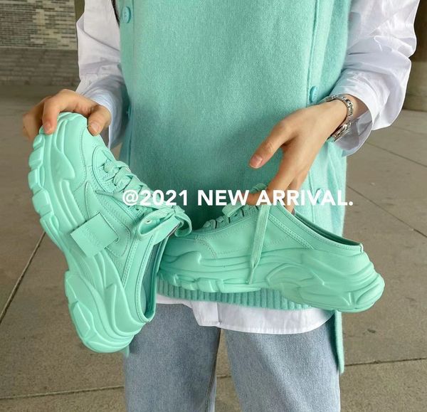 

luxury slippers 2021 spring leather color thick bottomed muffin sho lace up baotou half slippers look thin and tall, Black