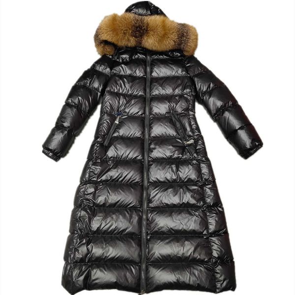 

womens down jacket winter trench coats women casual outdoor feather outwear grade windproof and warm detachable hat outerwear fur collar lon, Black
