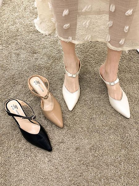 

dress shoes women's slippers outdoor spring 2021 fashion pointed high heel stiletto mules, Black