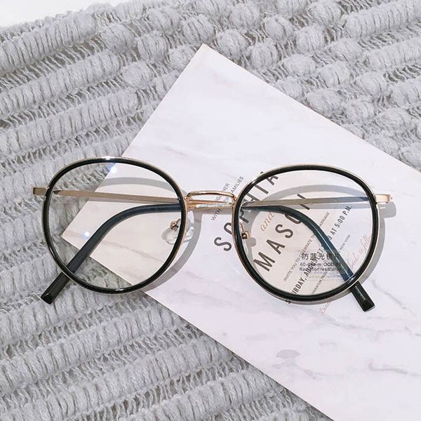 

women full metal round sunglasses frames slim style big eyes school glasses, Black