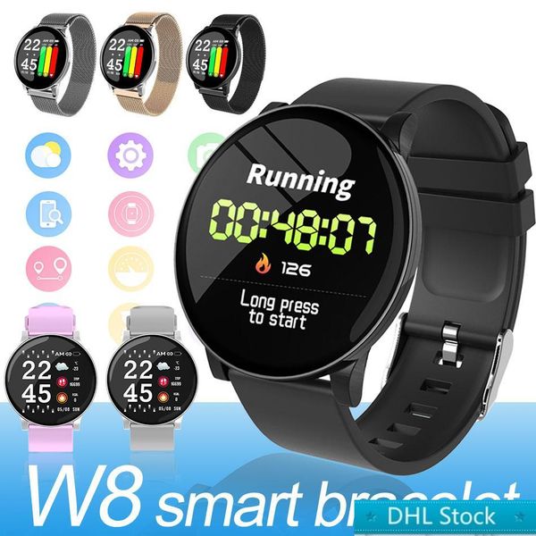 

dhl w8 smart watch intelligent monitor fitness tracker sport silicone wristband ip67 smartwatch compatible android devices with retail box