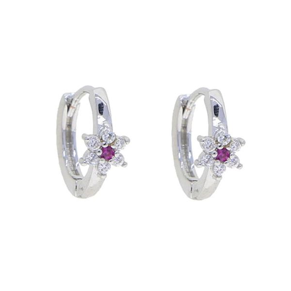 

hoop & huggie 2021 valentine's day gift red white cubic zirconia paved gold color flower jewelry bling 5a cz delicate earring for women, Golden;silver