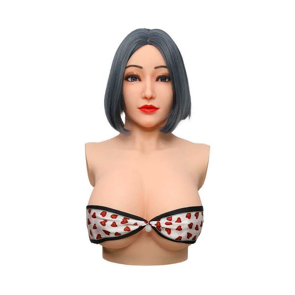 

realistic silicone face with d cup breast bodyshaping suit for women fancy dress-up crossdresser drag queen shemale transgender